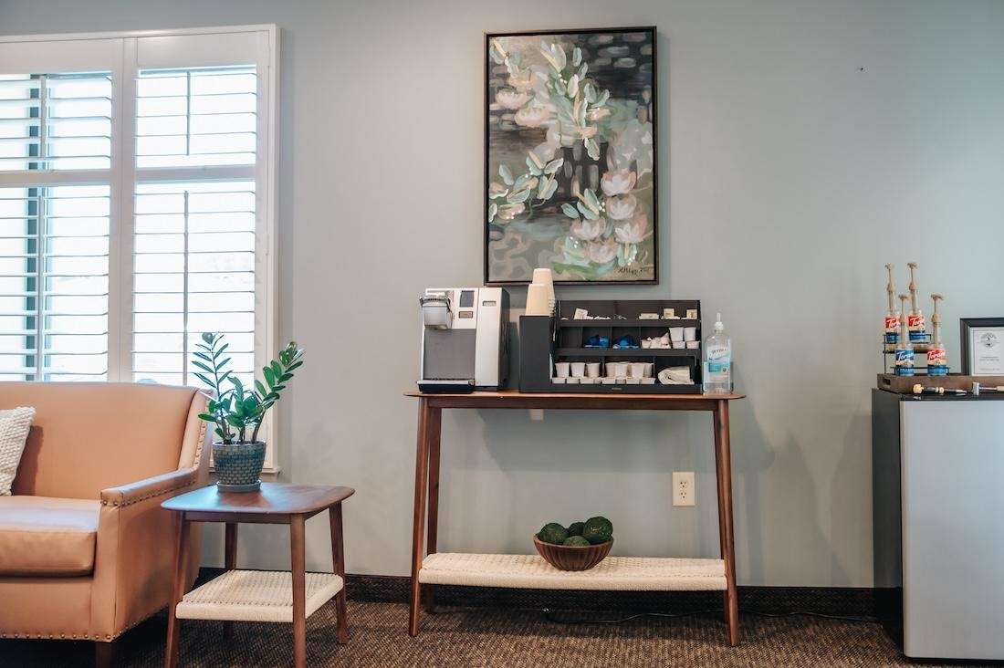 Coffee bar in the lobby at blake nelson dds, winston-salem nc