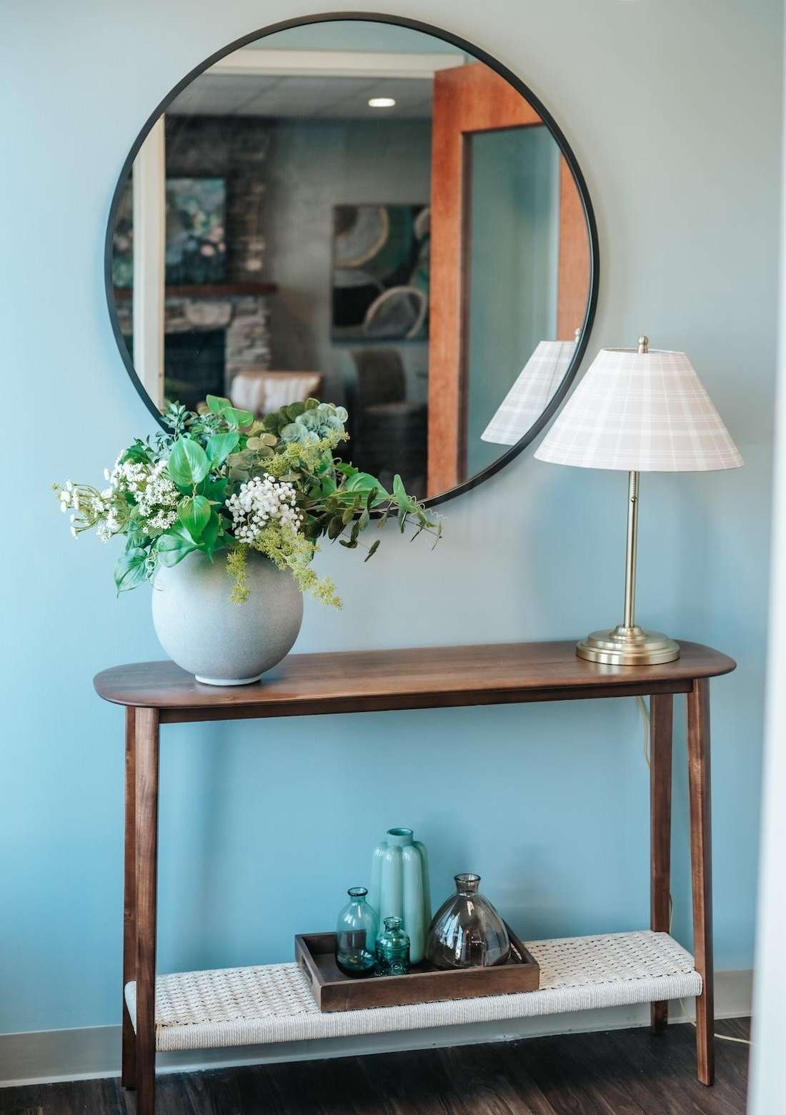View of mirror above small table in blake nelson dds lobby, wintson-salem nc
